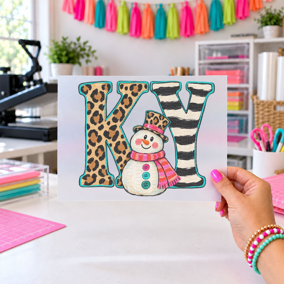 KY Snowman Leopard Stripes, DTF TRANSFER