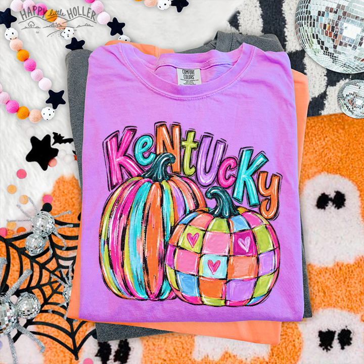 Kentucky, Colorful Heart Pumpkins, Preppy, DTF Transfer