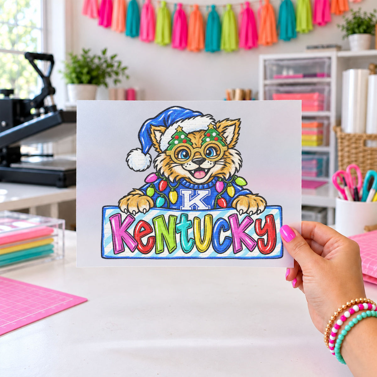 Festive Christmas KY Wildcat, DTF TRANSFER