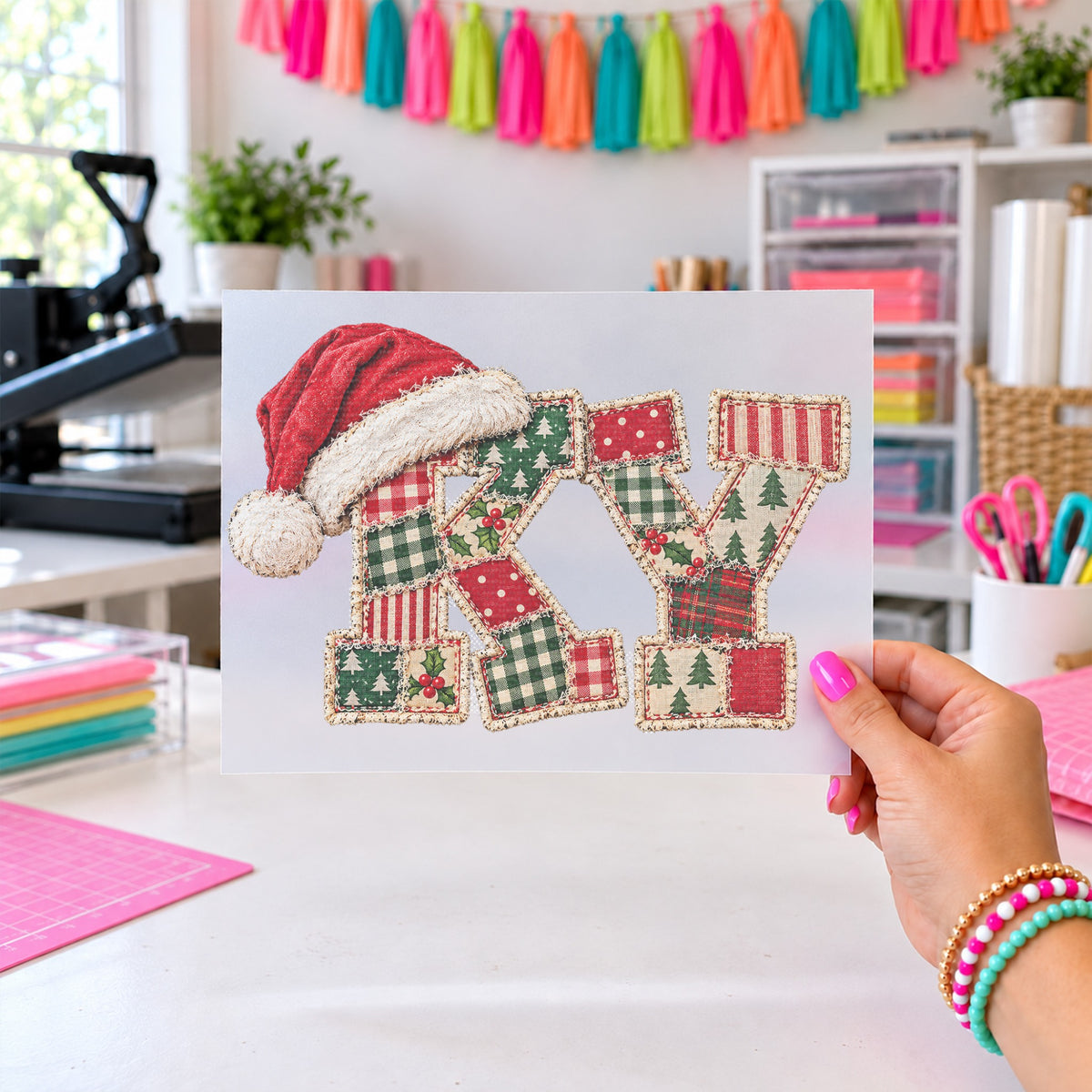 KY Quilt Santa Hat, DTF TRANSFER