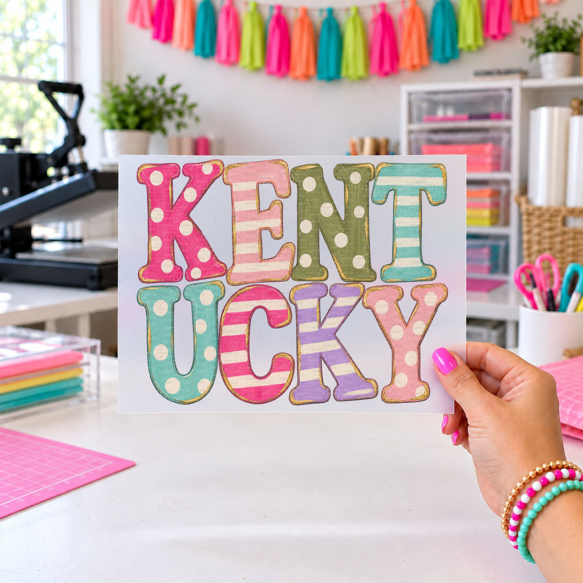 Kentucky Doodle Letters Colorful, DTF TRANSFER