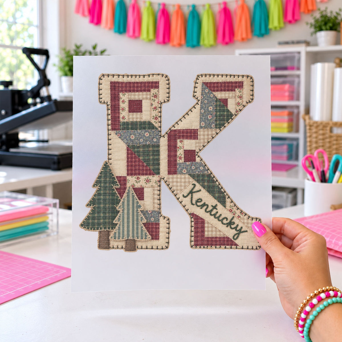 Kentucky Stitched Christmas Trees, DTF TRANSFER
