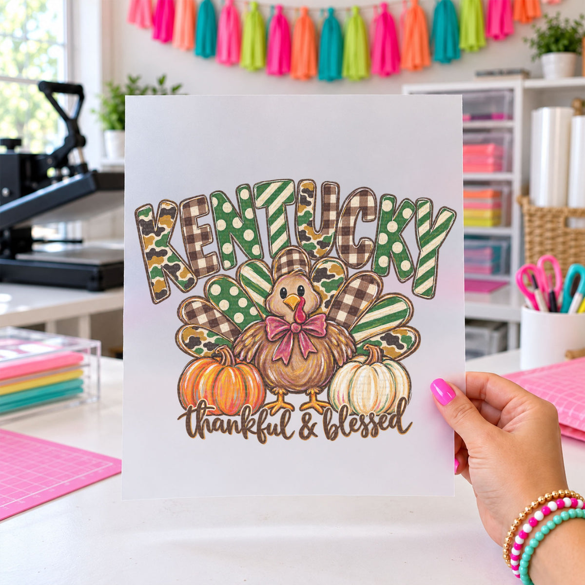 Turkey Thanksgiving Thankful & Blessed, DTF TRANSFER