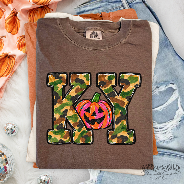 Camo KY, Jack-o-lantern in middle, DTF Transfer