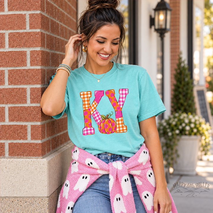 Kentucky, Orange & Pink Patchwork, DTF Transfer