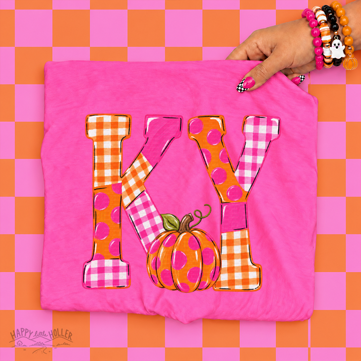 Kentucky, Orange & Pink Patchwork, DTF Transfer